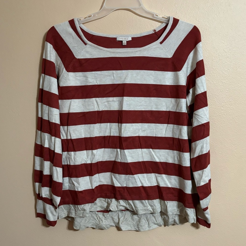 Skies Are Blue Red And Cream Striped Scoop Neck Long Sleeve Sweatshirt Size L